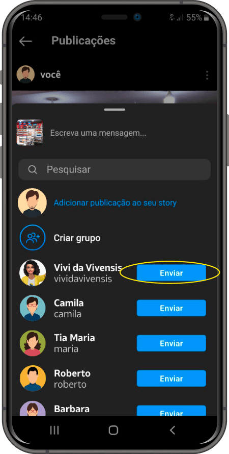 Lista de contatos para envio de direct do Instagram 