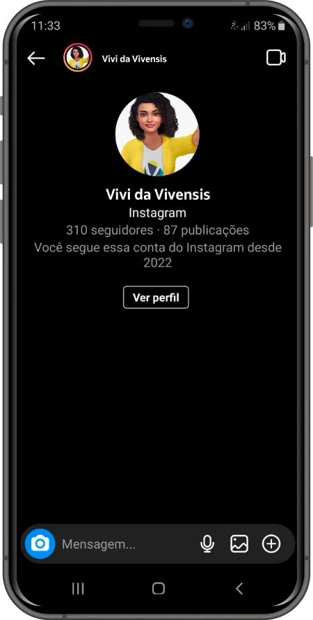 Print da tela do direct da Vivi da Vivensis no Instagram